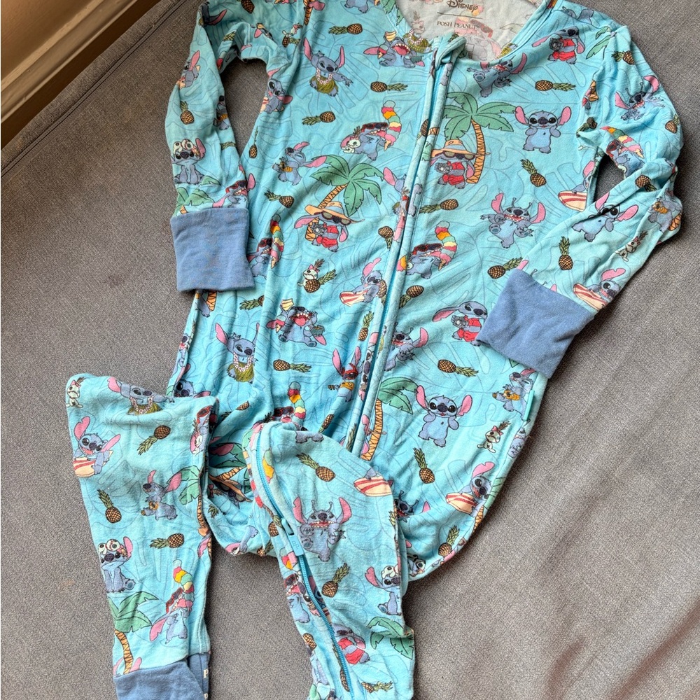 Posh Peanut Light Aqua Lilo & Stitch One-Piece Zip Pajama Set